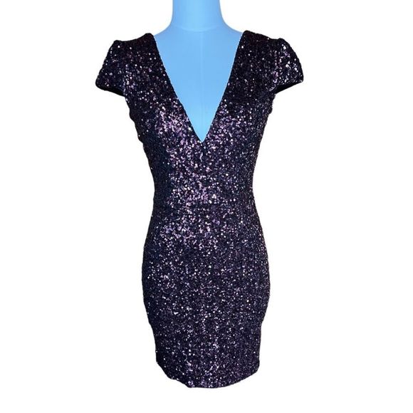 Dress The Population Zoe Sequin V Neck Body Con Dress Size Small - Picture 2 of 10